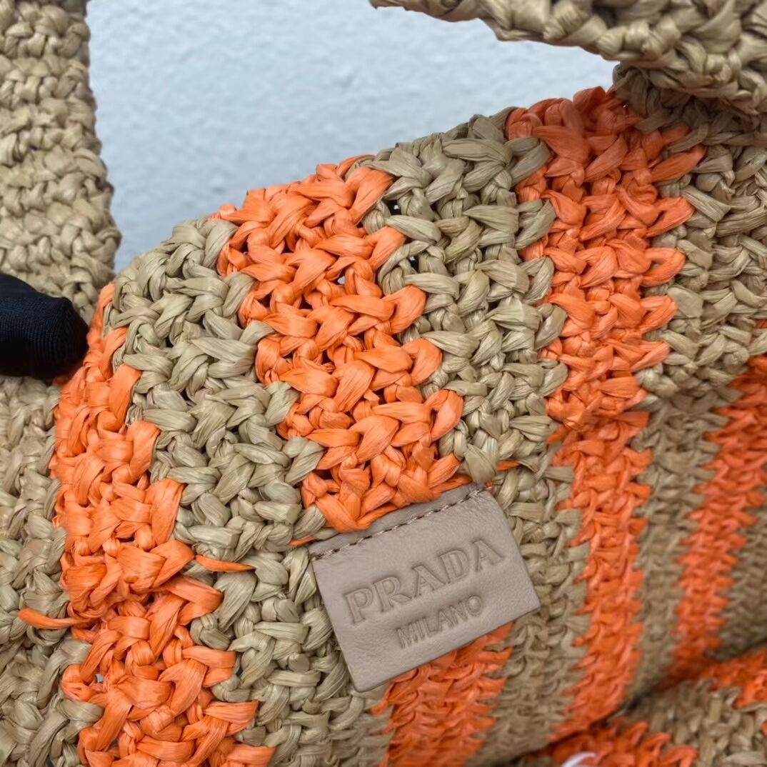 Prada Raffia tote bag 1NE229 orange