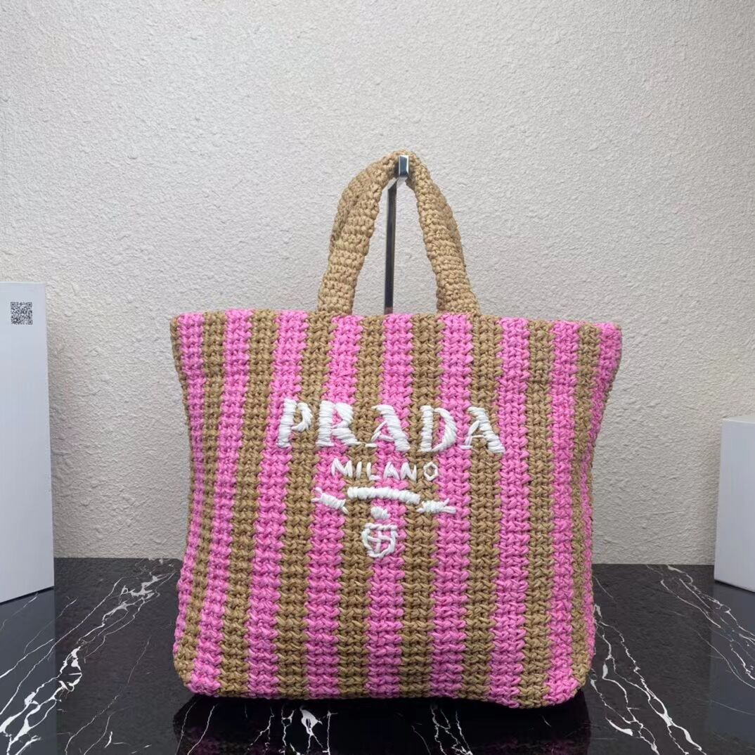 Prada Raffia tote bag 1NE229 pink