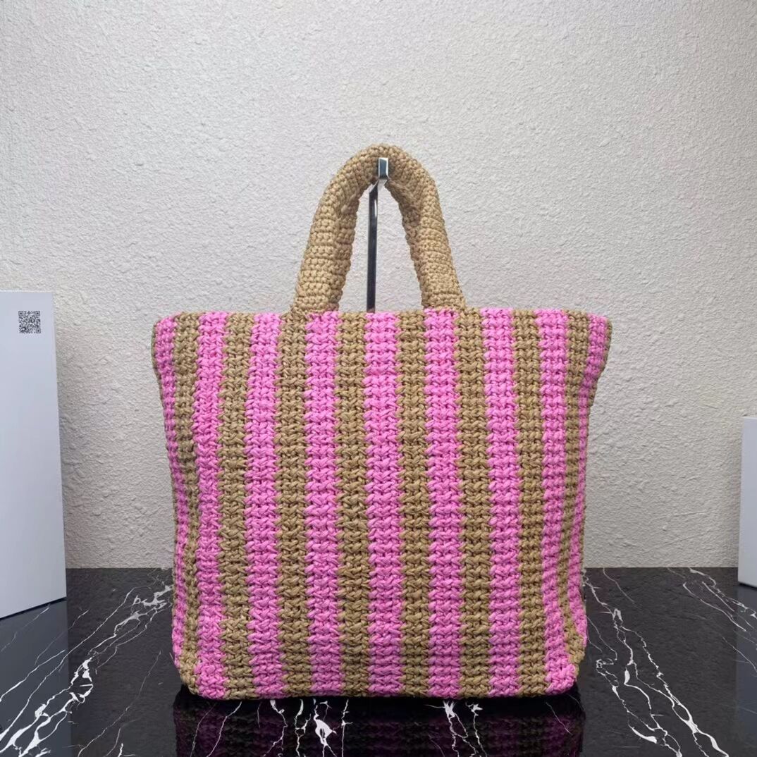 Prada Raffia tote bag 1NE229 pink