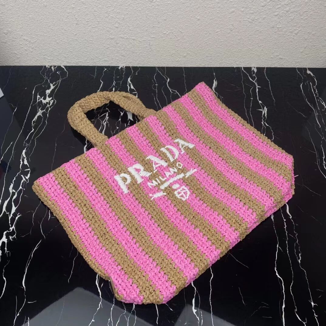 Prada Raffia tote bag 1NE229 pink