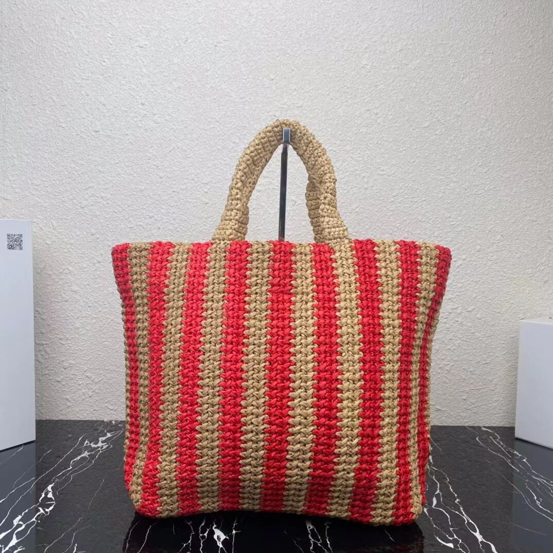 Prada Raffia tote bag 1NE229 red