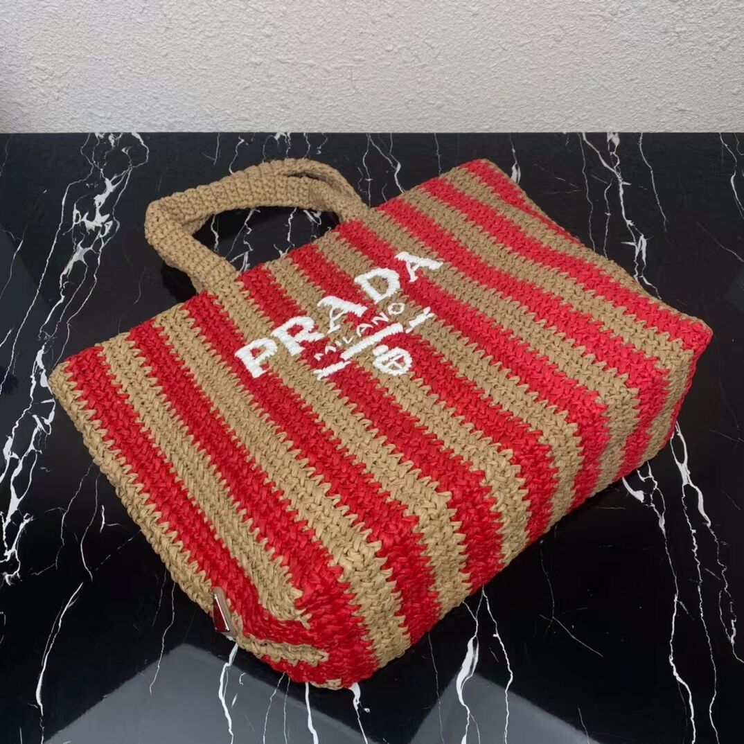 Prada Raffia tote bag 1NE229 red