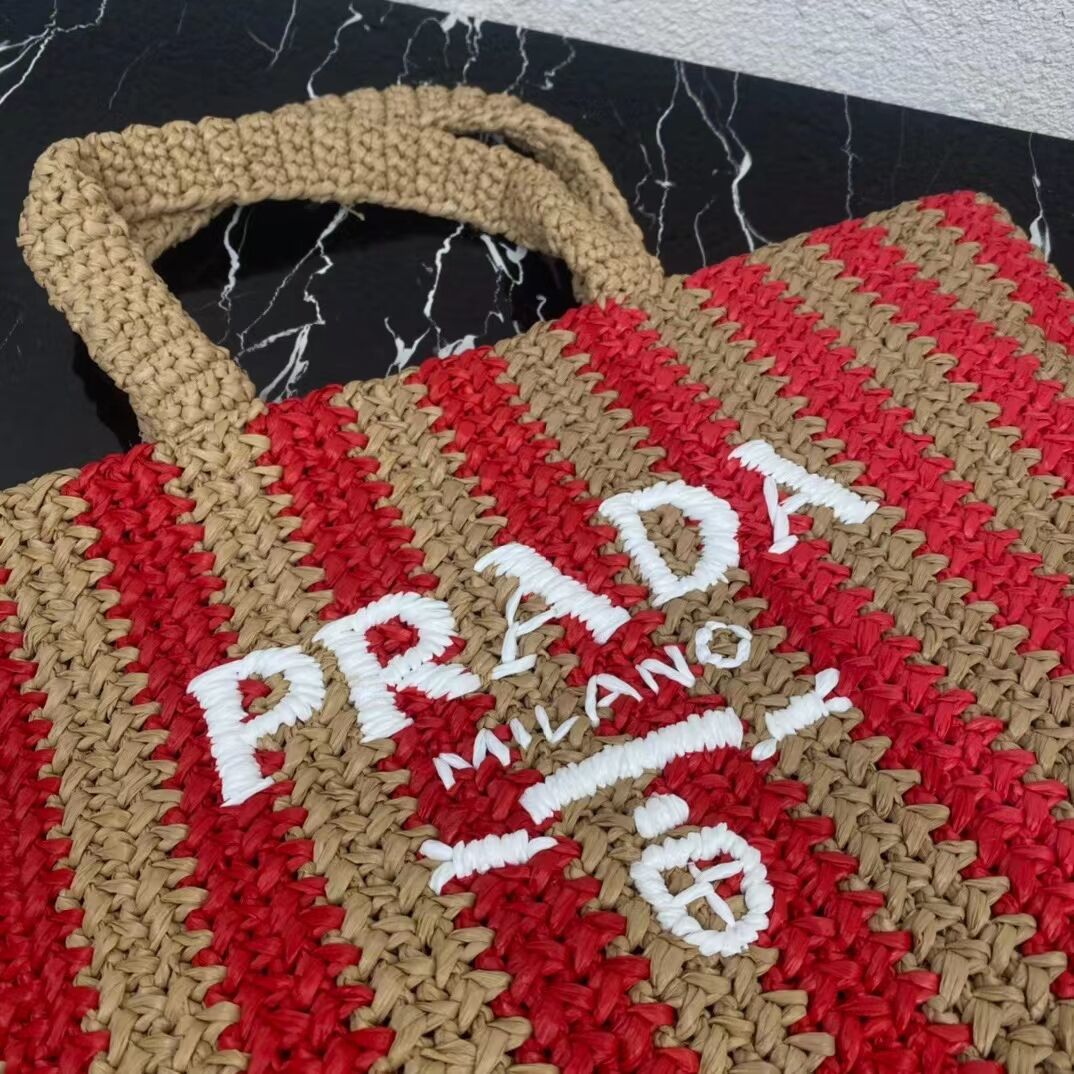 Prada Raffia tote bag 1NE229 red