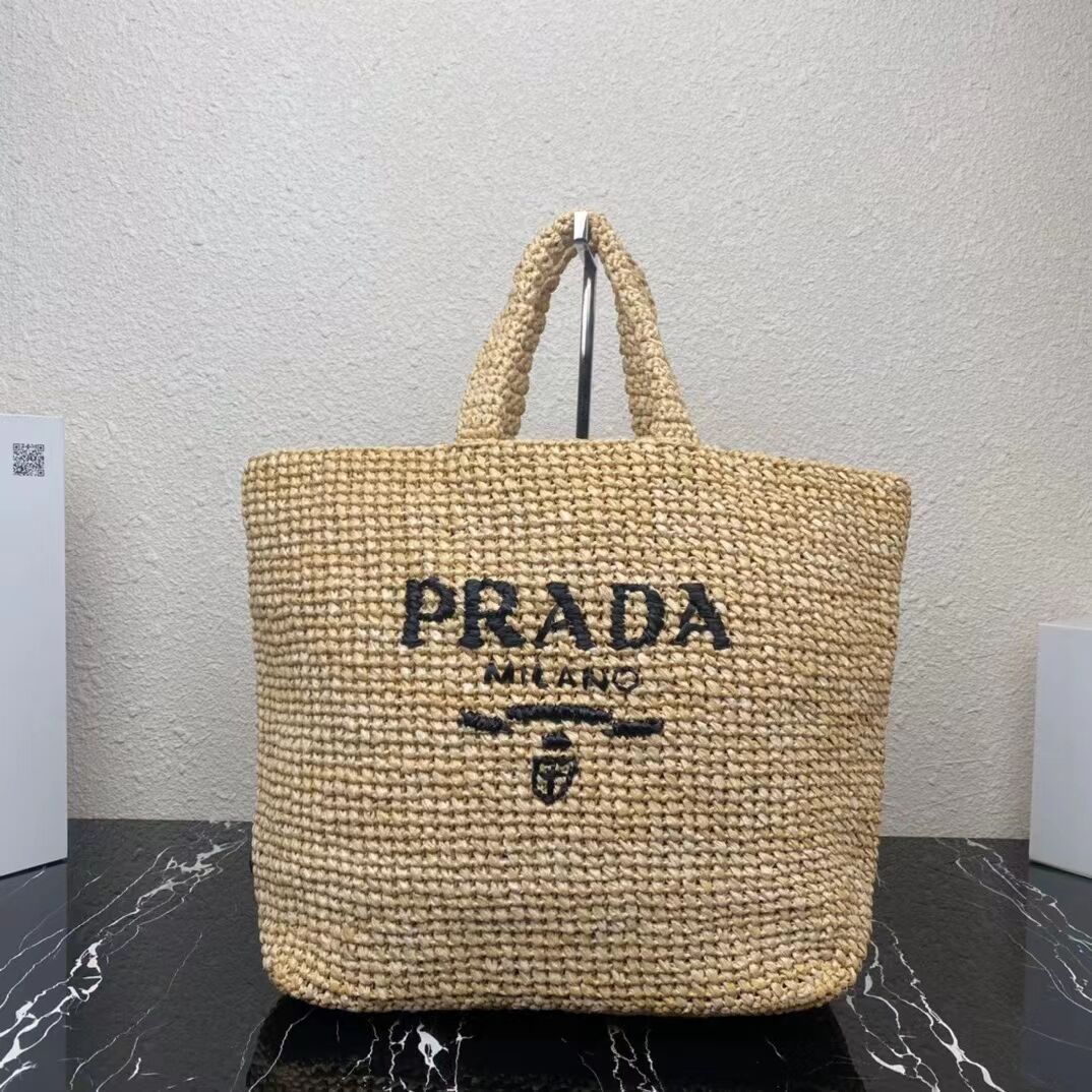 Prada Raffia tote bag 1NE229 tan