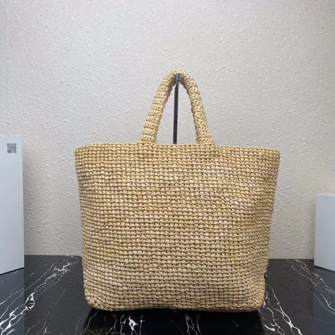 Prada Raffia tote bag 1NE229 tan