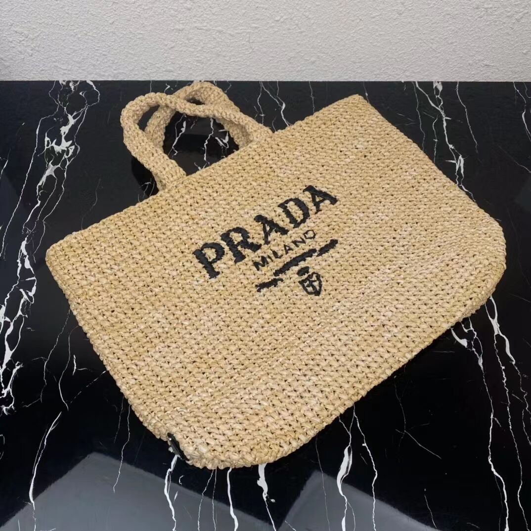 Prada Raffia tote bag 1NE229 tan