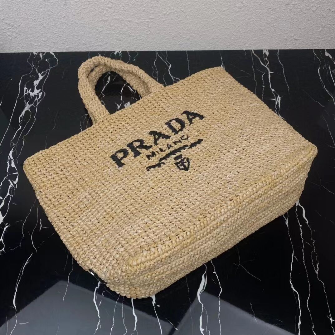 Prada Raffia tote bag 1NE229 tan