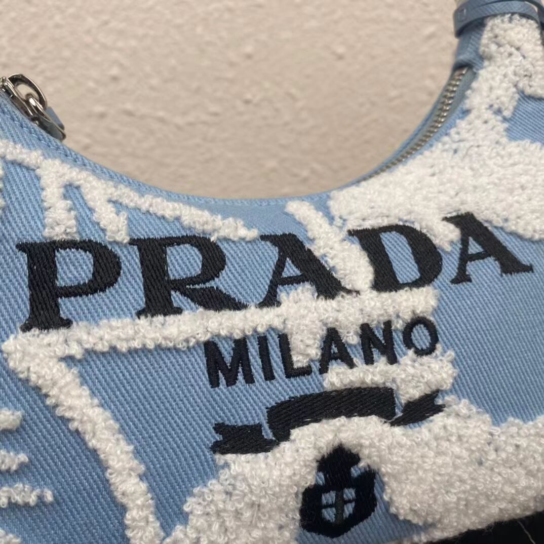 Prada Re-Edition 2000 embroidered drill mini bag 1NE515 sky blue