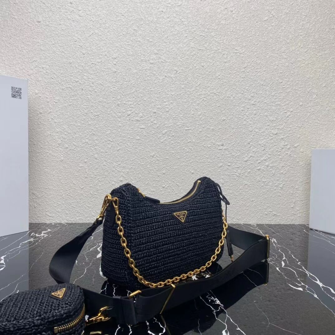 Prada Re-Edition 2005 raffia bag 1BH204 black