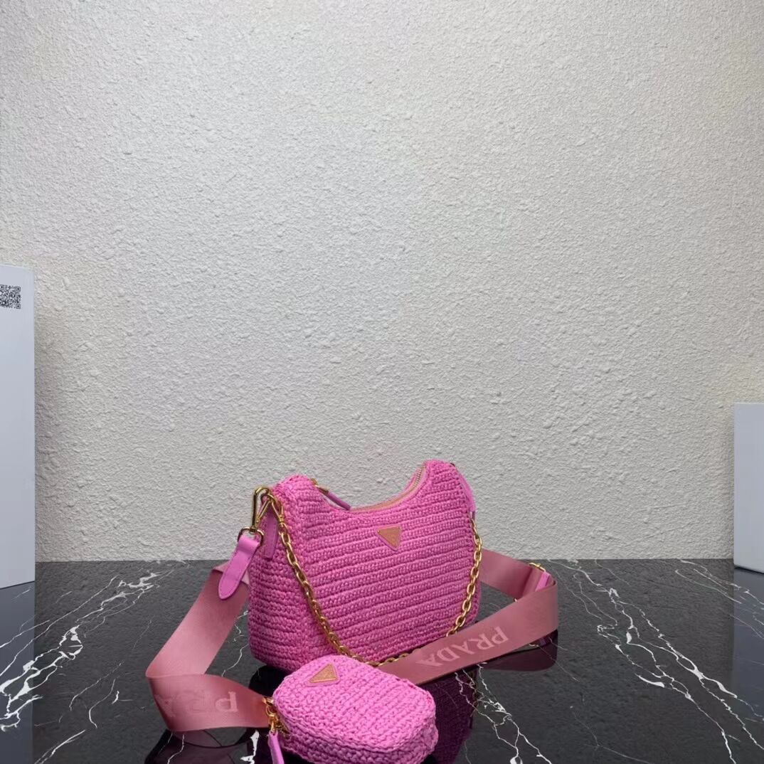 Prada Re-Edition 2005 raffia bag 1BH204 pink