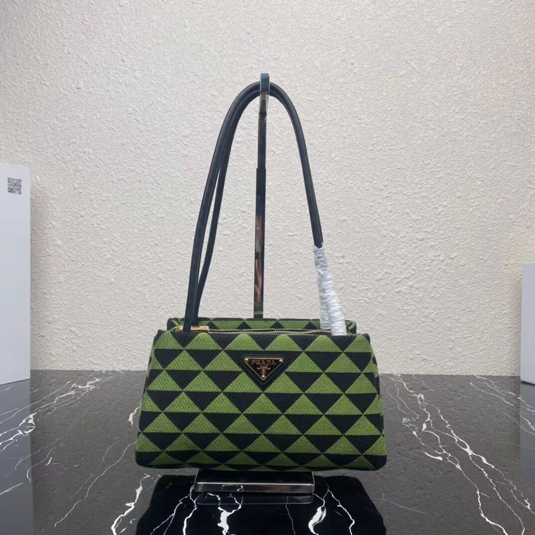 Prada Small embroidered fabric Symbole bag 1BA368 green