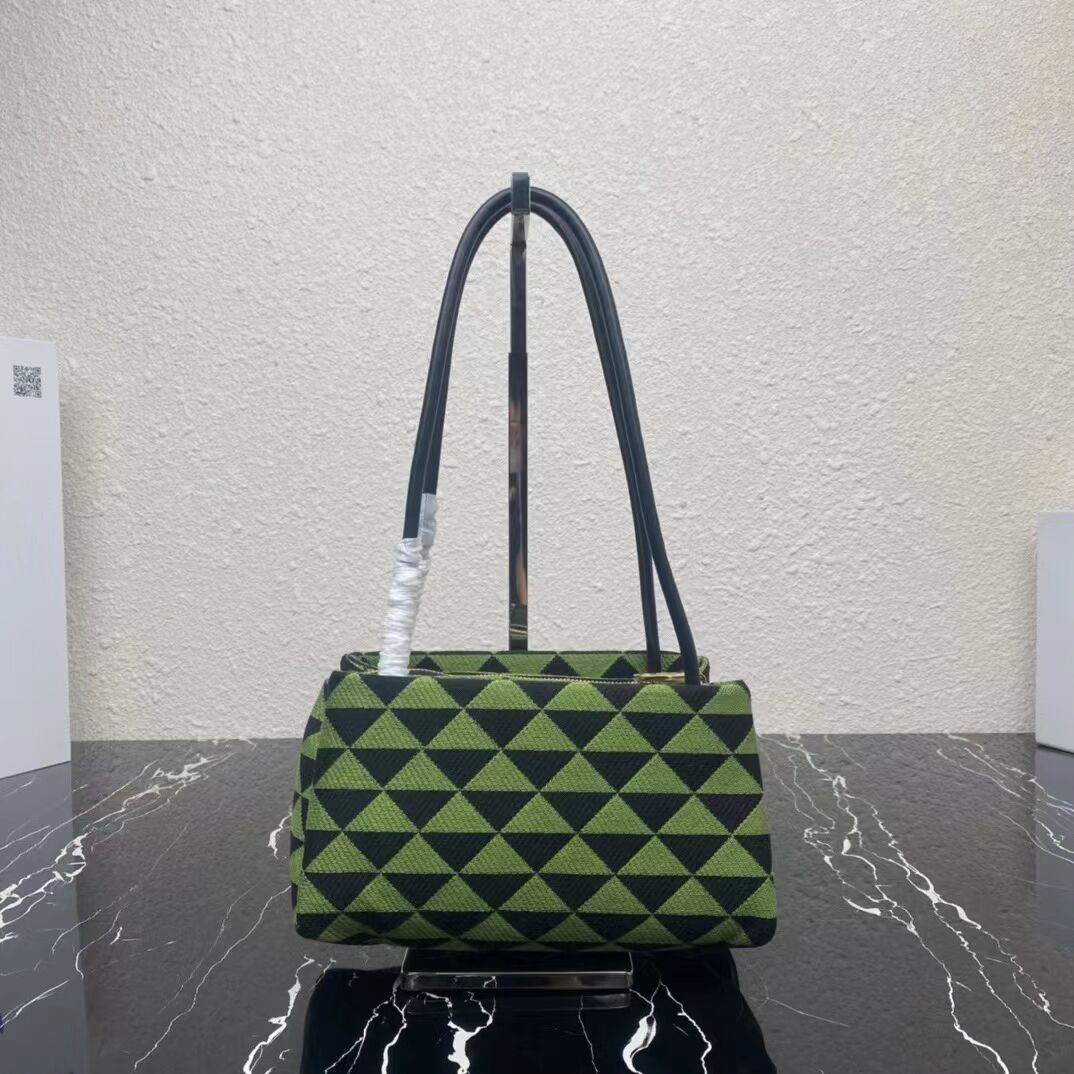 Prada Small embroidered fabric Symbole bag 1BA368 green