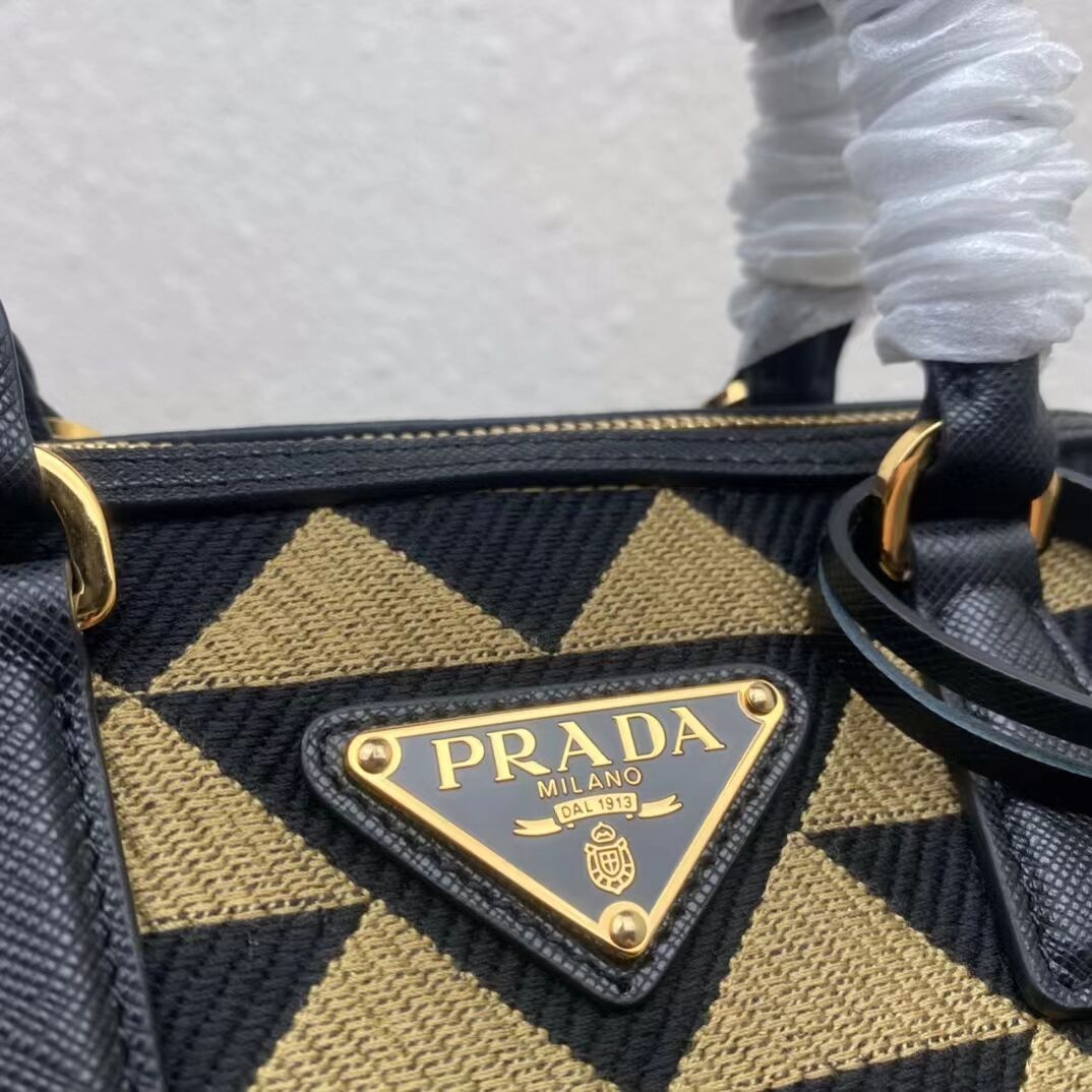 Prada Symbole embroidered jacquard fabric top-handle bag 1BB846 black