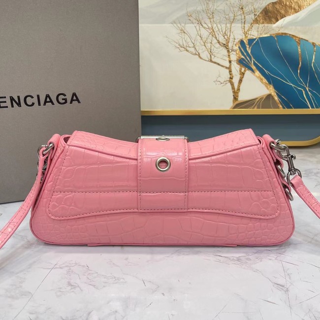 Balenciaga LINDSAY CROCODILE EMBOSSED SHOULDER BAG WITH STRAP 6088 pink