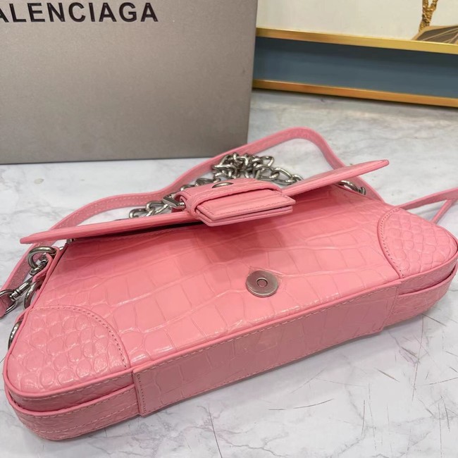 Balenciaga LINDSAY CROCODILE EMBOSSED SHOULDER BAG WITH STRAP 6088 pink