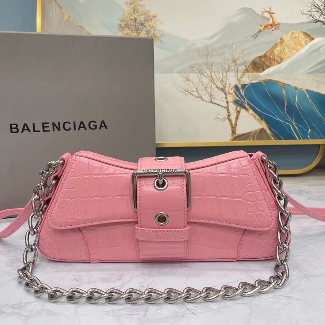 Balenciaga LINDSAY CROCODILE EMBOSSED SHOULDER BAG WITH STRAP 6088 pink