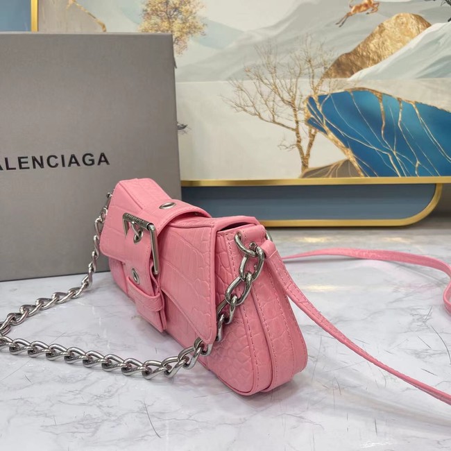 Balenciaga LINDSAY CROCODILE EMBOSSED SHOULDER BAG WITH STRAP 6088 pink