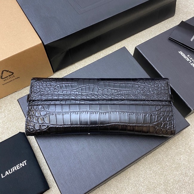 SAINT LAURENT MANHATTAN CLUTCH IN CROCODILE-EMBOSSED LEATHER 695949 black