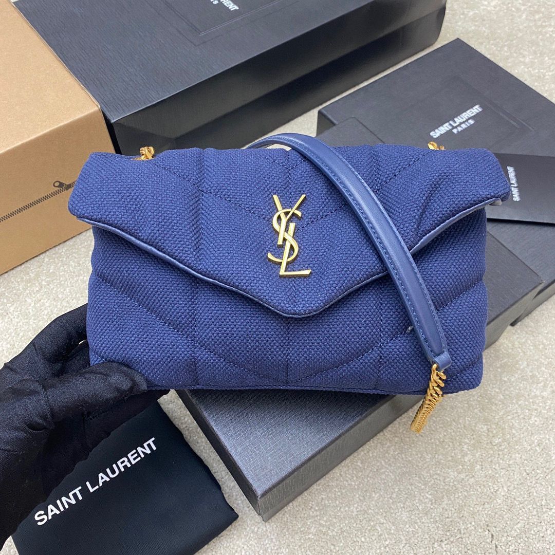 SAINT LAURENT LOULOU SMALL CHAIN BAG IN CANVAS 620333 BLUE
