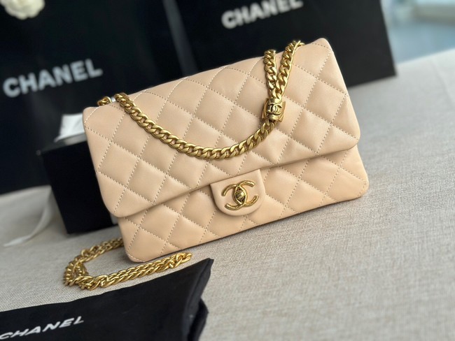 CHANEL FLAP BAG Lambskin & Gold-Tone Metal AS3609 apricot