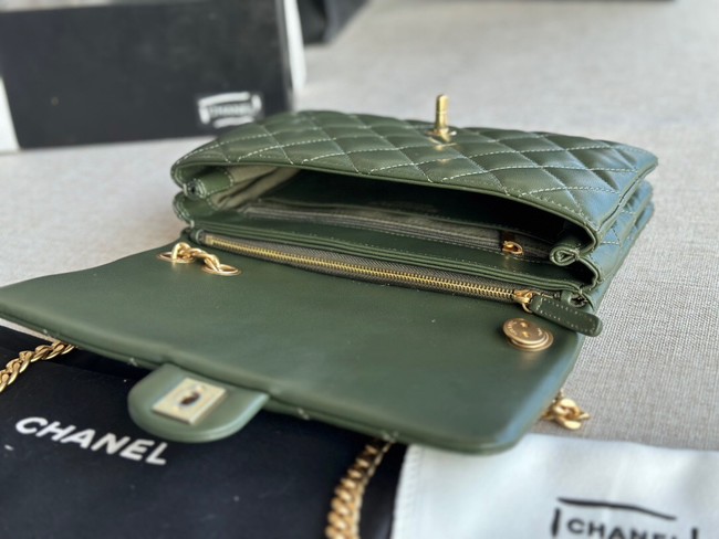 CHANEL FLAP BAG Lambskin & Gold-Tone Metal AS3609 green