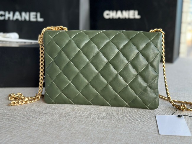 CHANEL FLAP BAG Lambskin & Gold-Tone Metal AS3609 green