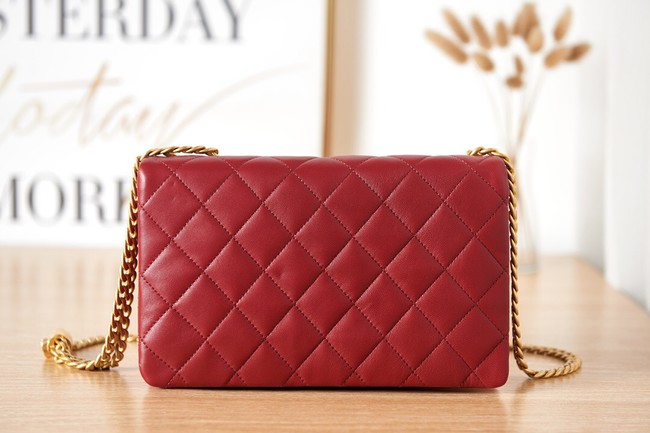 CHANEL FLAP BAG Lambskin & Gold-Tone Metal AS3609 red