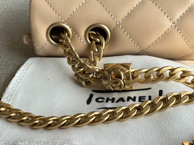 CHANEL SMALL FLAP BAG Lambskin & Gold-Tone Metal AS3393 apricot