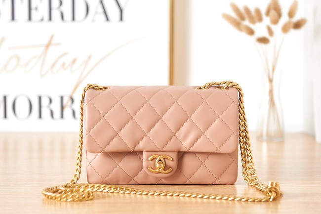 CHANEL SMALL FLAP BAG Lambskin & Gold-Tone Metal AS3393 pink