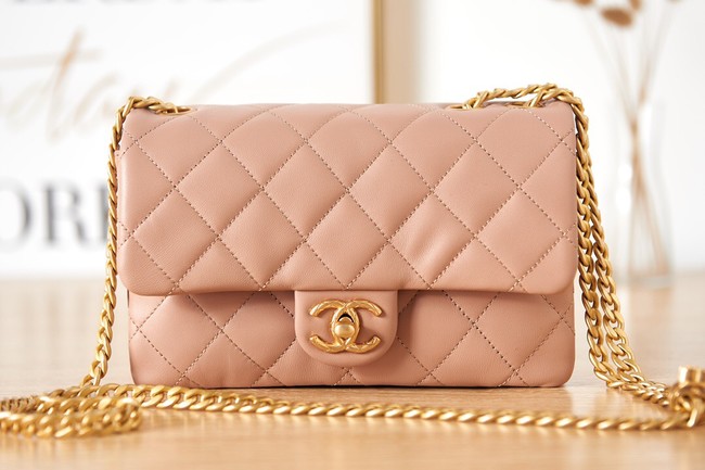 CHANEL SMALL FLAP BAG Lambskin & Gold-Tone Metal AS3393 pink