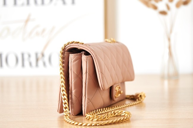 CHANEL SMALL FLAP BAG Lambskin & Gold-Tone Metal AS3393 pink