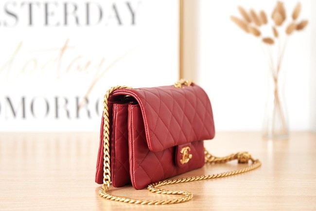 CHANEL SMALL FLAP BAG Lambskin & Gold-Tone Metal AS3393 red