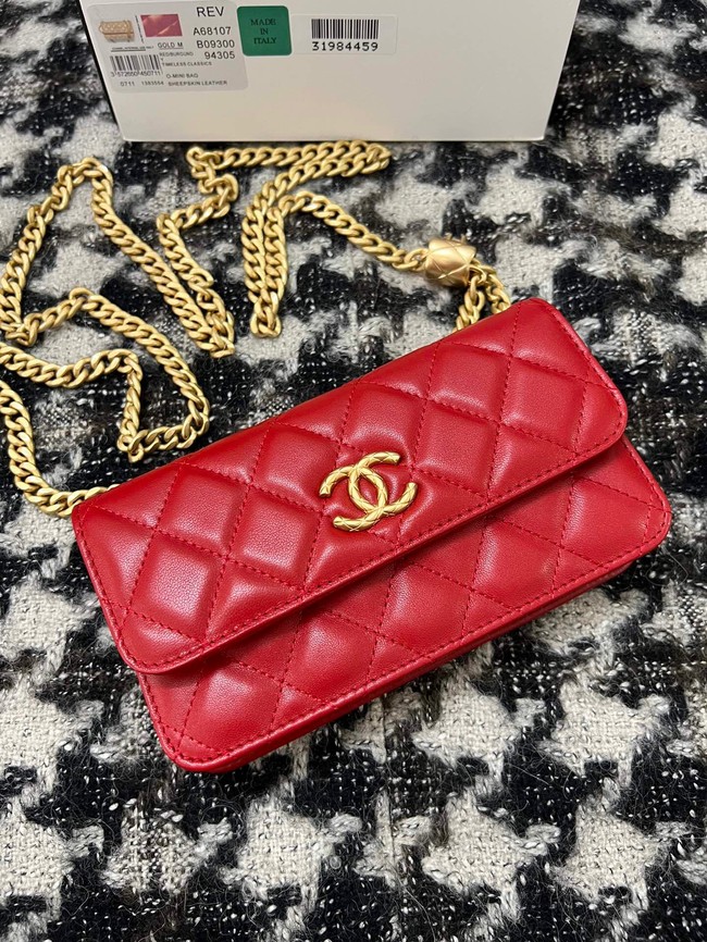 Chanel WALLET ON CHAIN Lambskin & Gold-Tone Metal 68107 red