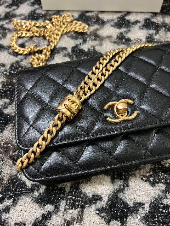 Chanel WALLET ON CHAIN Lambskin & Gold-Tone Metal AP3043 black