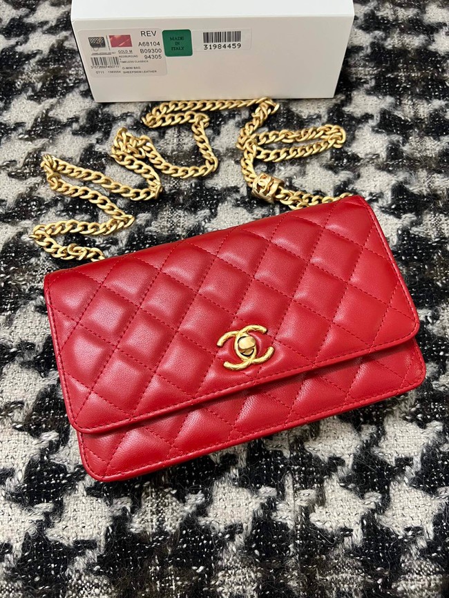 Chanel WALLET ON CHAIN Lambskin & Gold-Tone Metal AP3043 red