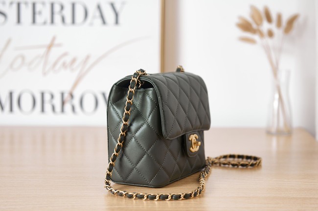 Chanel Lambskin MINI FLAP BAG AS3647 blackish green
