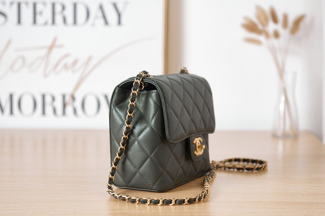 Chanel Lambskin MINI FLAP BAG AS3647 blackish green