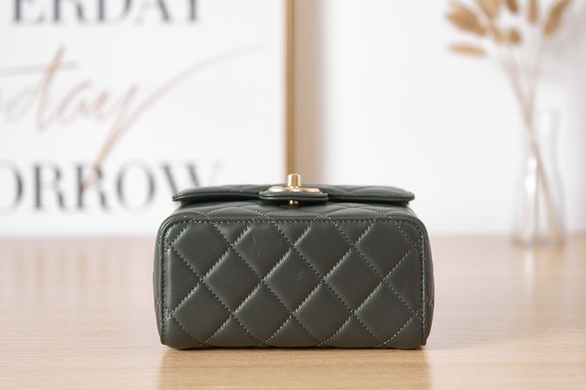 Chanel Lambskin MINI FLAP BAG AS3647 blackish green