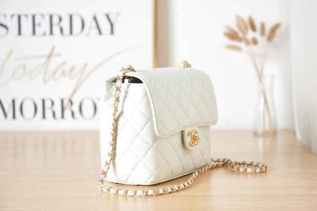 Chanel Lambskin MINI FLAP BAG AS3648 white