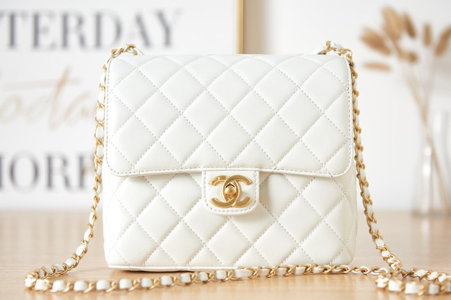 Chanel Lambskin MINI FLAP BAG AS3648 white