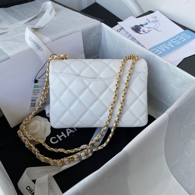 Chanel MINI FLAP BAG Grained Calfskin & Gold-Tone Metal AS3580 white