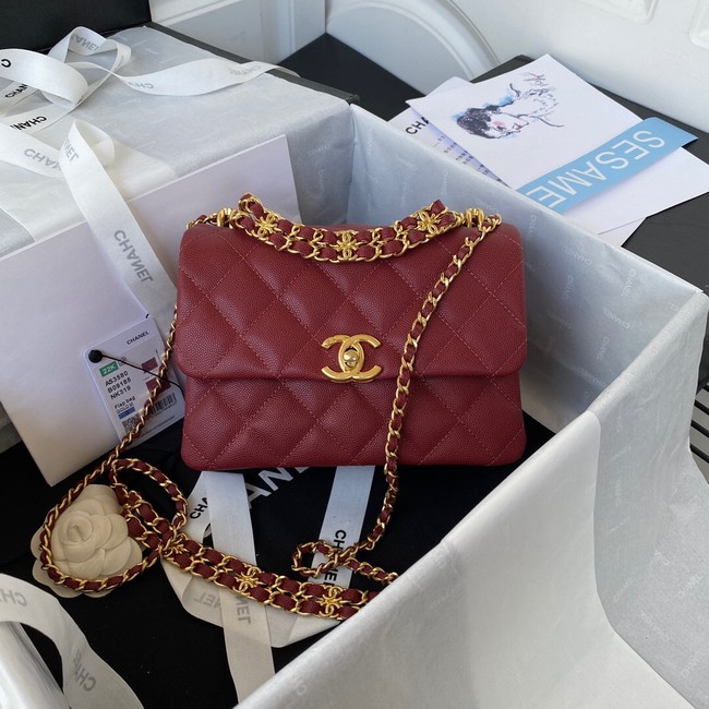 Chanel SMALL FLAP BAG Grained Calfskin & Gold-Tone Metal AS3580 Burgundy