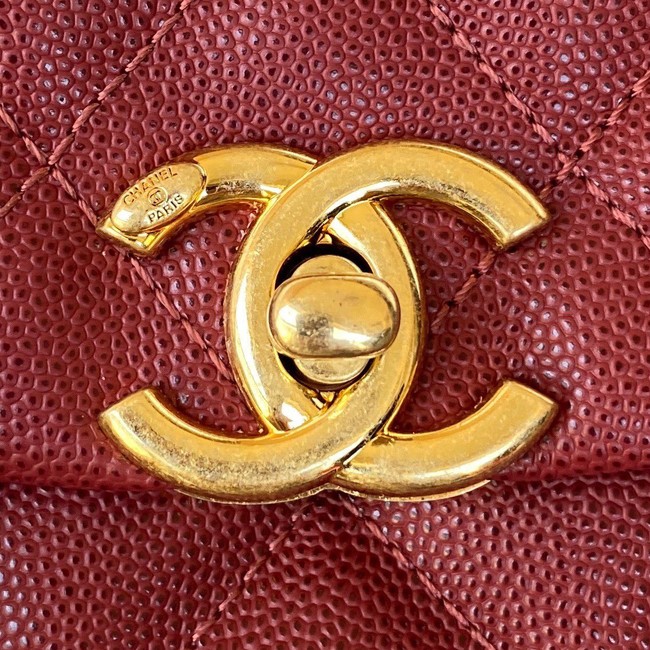 Chanel SMALL FLAP BAG Grained Calfskin & Gold-Tone Metal AS3580 Burgundy