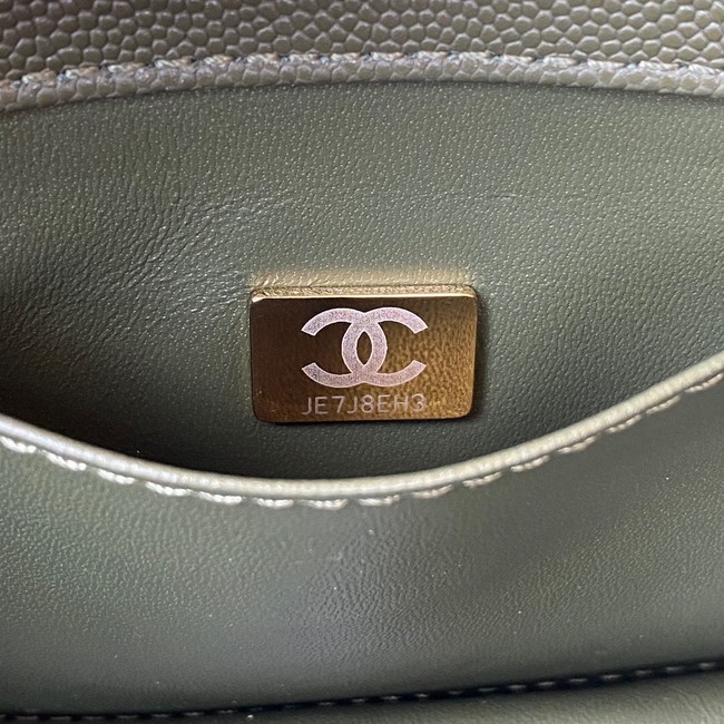 Chanel SMALL FLAP BAG Grained Calfskin & Gold-Tone Metal AS3580 blackish green