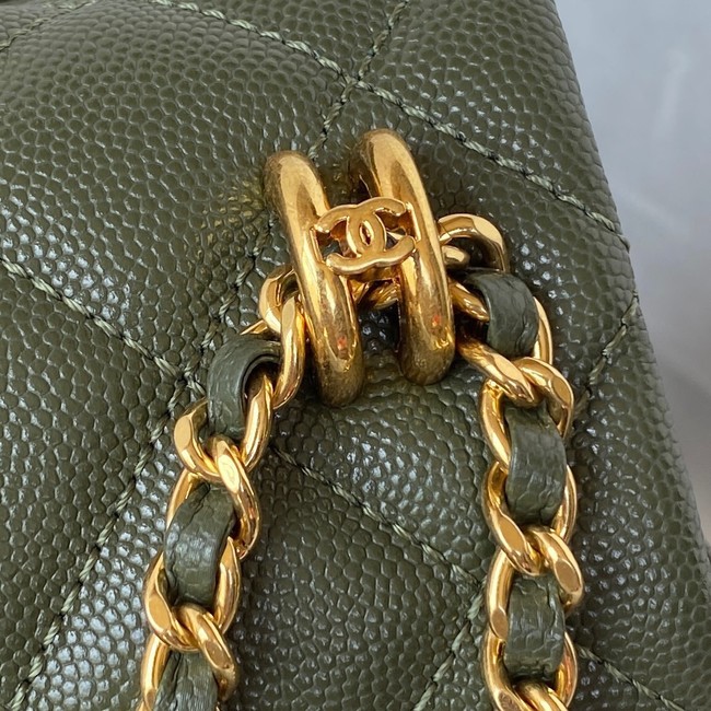Chanel SMALL FLAP BAG Grained Calfskin & Gold-Tone Metal AS3580 blackish green