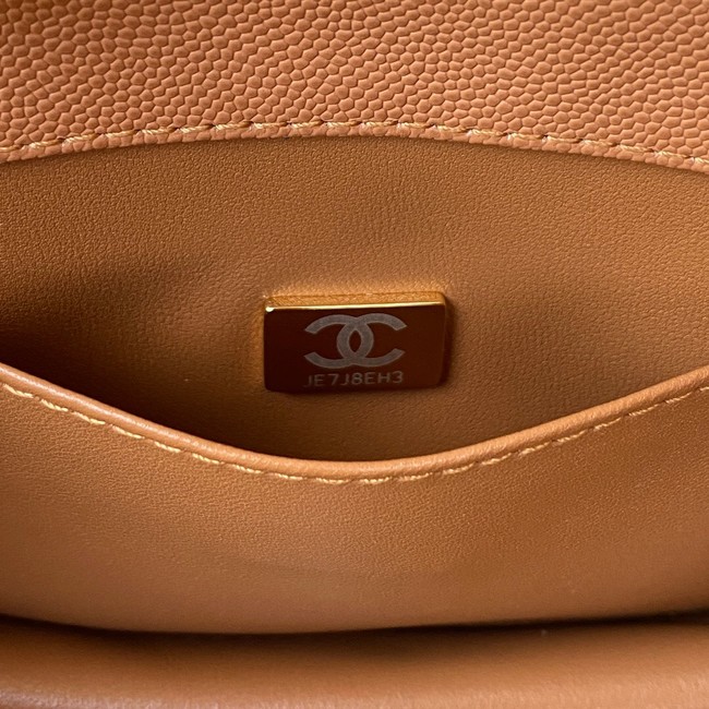 Chanel SMALL FLAP BAG Grained Calfskin & Gold-Tone Metal AS3580 brown