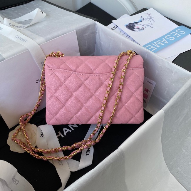 Chanel SMALL FLAP BAG Grained Calfskin & Gold-Tone Metal AS3580 pink