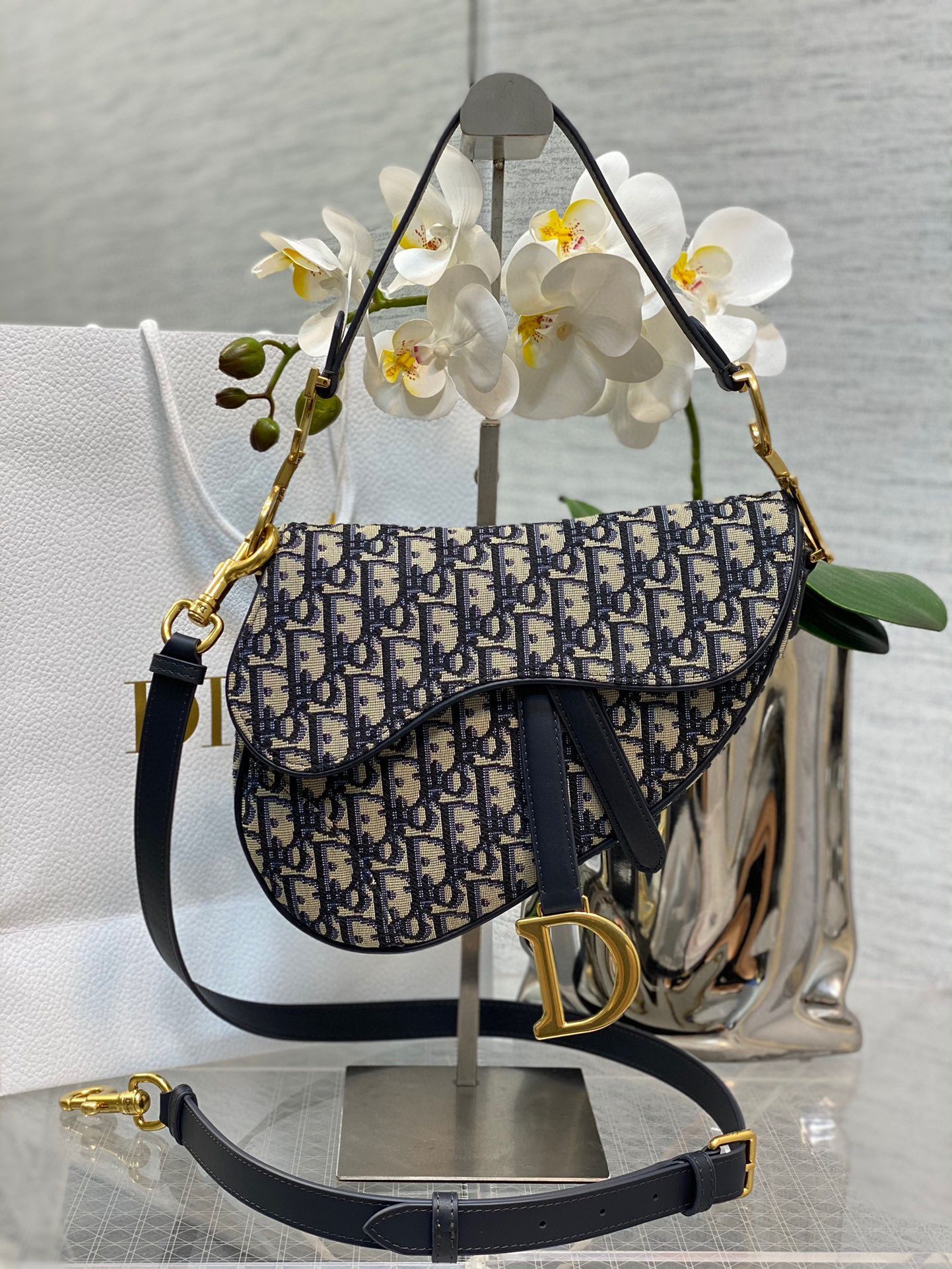 Dior Saddle Bag with Strap Oblique Jacquard M0488 Blue