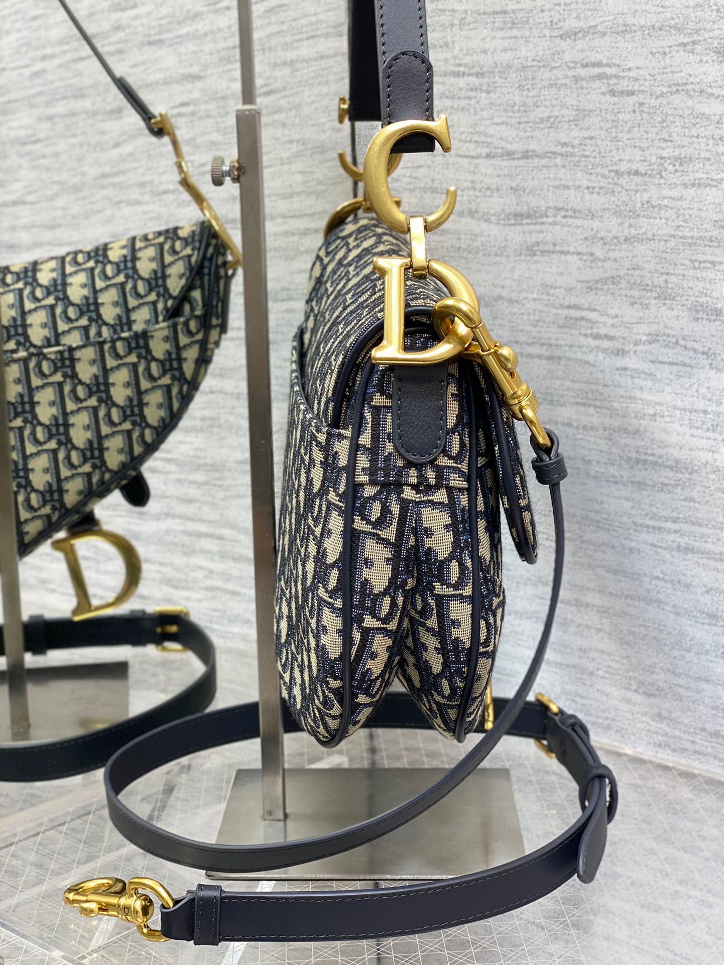 Dior Saddle Bag with Strap Oblique Jacquard M0488 Blue