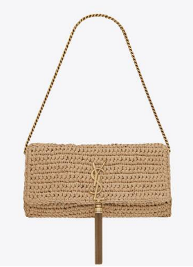 SAINT LAUREN KATE 99 CHAIN BAG WITH TASSEL IN RAFFIA Y664276 apricot